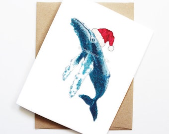 Christmas Card - Whale, Cute Christmas Card, Animal Christmas Card, Holiday Card, Xmas Card, Seasonal Card, Christmas Card Set, Whale Card