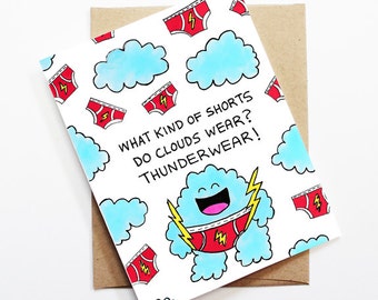 Funny Friend Card - Thunderwear, Thinking of You Card, Blank Card, Just Because Card, Cute Greeting Card, Friendship Card, Funny Card