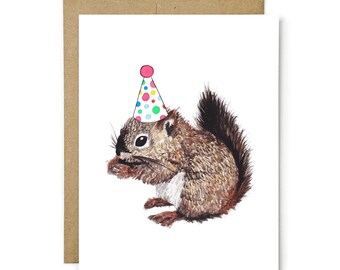 Birthday Card - Squirrel, Animal Birthday, Animal Card, Cute Greeting Card, Kids Birthday Card, Baby Birthday Card, Blank Squirrel Card