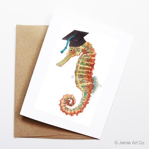 Carte de remise des diplômes - hippocampe, carte de diplômé, remise des diplômes universitaires, diplômé du secondaire, diplômé de félicitations, carte de félicitations, carte d'animal mignon, carte d'hippocampe