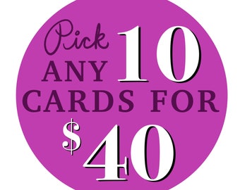 Any 10 Cards from Jaimie Art Co. - Cute Greeting Cards, Bulk Birthday Cards, Discount Cards, Card Set, Greeting Card Sets, Mix and Match