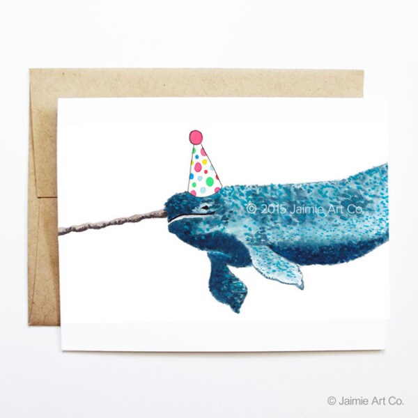 Birthday Card - Narwhal, Animal Birthday, Animal Card, Cute Greeting Card, Kids Birthday Card, Baby Birthday Card, Blank Narwhal Card