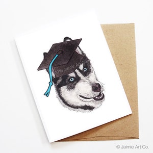 Tarjeta de graduación - Husky, Tarjeta de posgrado, Graduación universitaria, Graduado de la escuela secundaria, Graduado de felicitaciones, Tarjeta de felicitaciones, Tarjeta de perro lindo