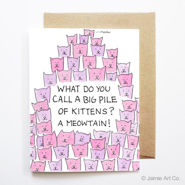 Tarjeta de amigo divertido - Kitten Meowtain, tarjeta pensando en ti, tarjeta en blanco, tarjeta sólo porque, tarjeta de felicitación linda, tarjeta de amistad, tarjeta divertida