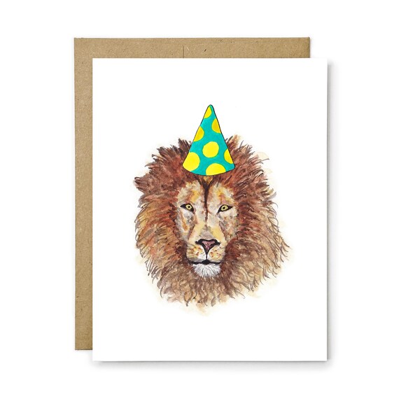 Birthday Card - Lion, Animal Birthday, Animal Card, Cute Greeting Card, Kids Birthday Card, Baby Birthday Card, Blank Lion Card, Lion Card