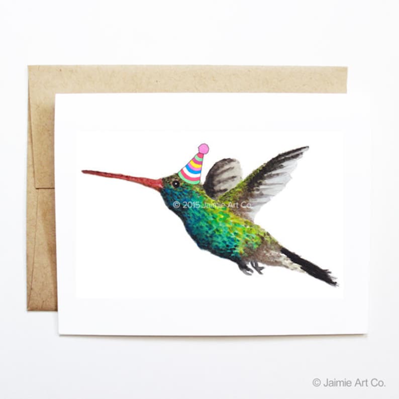 Birthday Card Hummingbird, Animal Birthday, Animal Card, Cute Greeting Card, Kids Birthday Card, Baby Birthday Card, Hummingbird Card image 1