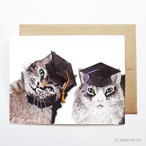 Afstudeerkaart - katten, afstudeerkaart, college-afstuderen, middelbare school afstudeerder, gefeliciteerd afstudeerder, gefeliciteerd kaart, schattige dierenkaart, kattenkaart