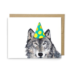 Birthday Card - Wolf, Animal Birthday, Animal Card, Cute Greeting Card, Kids Birthday Card, Baby Birthday Card, Blank Wolf Card