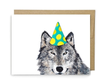 Wolf Birthday Card, Wild Animal Greeting, Kids Birthday, Woodland Party