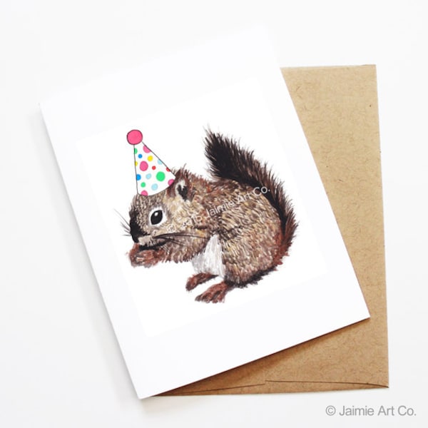 Birthday Card - Squirrel, Animal Birthday, Animal Card, Cute Greeting Card, Kids Birthday Card, Baby Birthday Card, Blank Squirrel Card