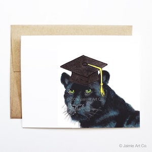 Afstudeerkaart - Panter, afstudeerkaart, college-afstuderen, middelbare school afstudeerder, gefeliciteerd afstudeerder, gefeliciteerd kaart, schattige dierenkaart, panterkaart