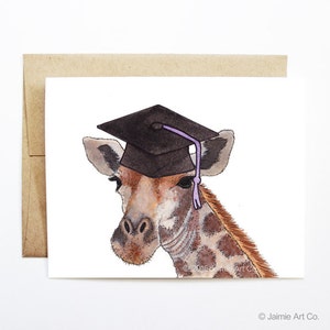 Abschlusskarte - Giraffe, Visitenkarte, College-Abschluss, Abitur, Graduierung, Glückwunschkarte, süße Tierkarte, Giraffenkarte