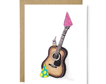 Guitar Birthday Card, Finch Music Greeting, Guitar Lover Gift, Musician Birthday