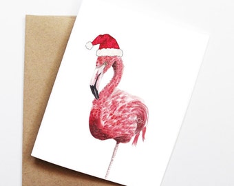 Christmas Card - Flamingo, Cute Christmas Card, Animal Christmas Card, Holiday Card, Xmas Card, Seasonal Card, Christmas Card Set