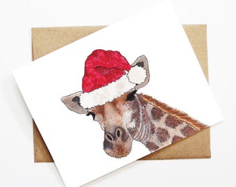 Weihnachtskarte - Giraffe, süße Weihnachtskarte, Tier-Weihnachtskarte, Weihnachtskarte, Weihnachtskarte, Weihnachtskarte, saisonale Karte, Weihnachtskarte Set