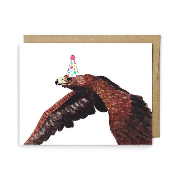 Birthday Card - Hawk, Animal Birthday, Animal Card, Cute Greeting Card, Kids Birthday Card, Baby Birthday Card, Blank Hawk Card