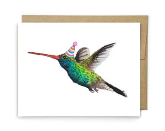Hummingbird Birthday Card, Garden Bird Greeting, Kids Birthday, Nature Theme