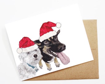 Christmas Card - Dogs, Cute Christmas Card, Animal Christmas Card, Holiday Card, Xmas Card, Seasonal Card, Christmas Card Set, Dog Card