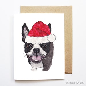 Cartão de Natal - Boston Terrier, cartão de Natal de cachorro, cartão de Natal fofo, cartão de férias, cartão de Natal, cartão sazonal, conjunto de cartões de Natal