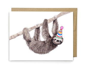Birthday Card - Sloth, Animal Birthday, Animal Card, Cute Greeting Card, Kids Birthday Card, Baby Birthday Card, Blank Sloth Card