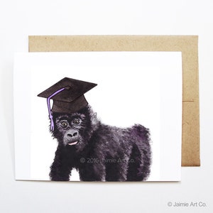 Afstudeerkaart - gorilla, afstudeerkaart, college-afstuderen, middelbare school afstudeerder, gefeliciteerd afstudeerder, gefeliciteerd, kaart met schattige dieren, kaart met schattige dieren, gorillakaart