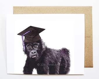 Abschlusskarte - Gorilla, Grad-Karte, College-Abschluss, Abiturient, Glückwunschkarte, Glückwunschkarte, süße Tierkarte, Gorilla-Karte