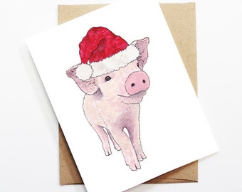 Christmas Card - Piglet, Cute Christmas Card, Animal Christmas Card, Holiday Card, Xmas Card, Seasonal Card, Christmas Card Set, Piglet Card