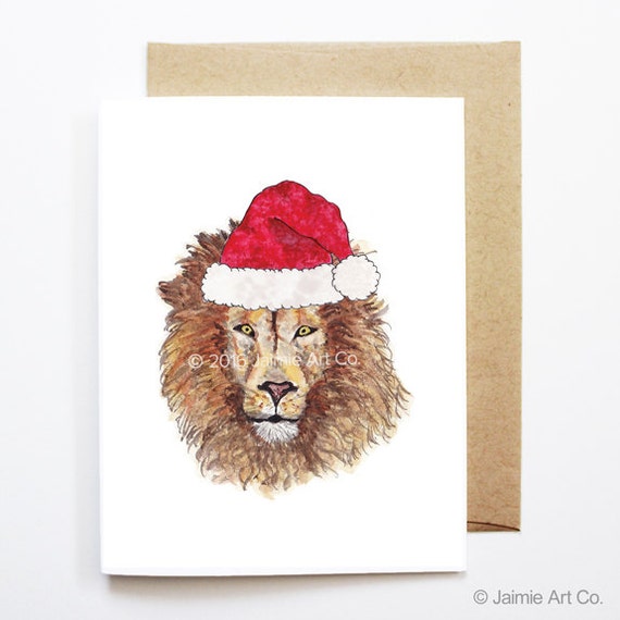 Christmas Card Lion Cute Christmas Card Animal Christmas Etsy