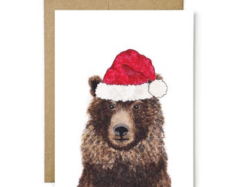 Bear Christmas Card, Woodland Animal Holiday Card, Bear Lover Gift, Christmas Greeting