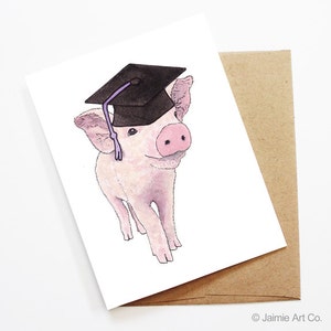 Abschlusskarte - Ferkel, Visitenkarte, College-Abschluss, Abitur, Graduierung, Glückwunschkarte, süße Tierkarte, Ferkelkarte