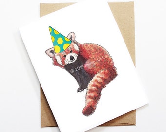 Birthday Card - Red Panda, Animal Birthday, Animal Card, Cute Greeting Card, Kids Birthday Card, Baby Birthday Card, Red Panda Birthday