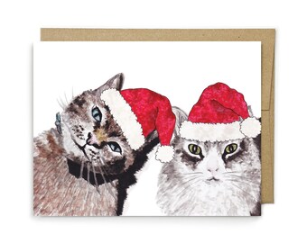 Cat Christmas Card, Feline Holiday Greeting, Cat Lover Gift, Blank Greeting Card