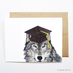 Biglietto di laurea - Lupo, Biglietto di laurea, Laurea universitaria, Diploma di scuola superiore, Congratulazioni laureato, Biglietto di congratulazioni, Biglietto animale carino, Biglietto lupo