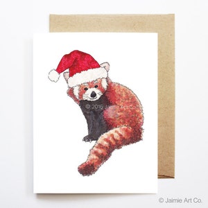 Cartão de Natal - Panda Vermelho, Cartão de Natal Fofo, Cartão de Natal Animal, Cartão de Férias, Cartão de Natal, Cartão Sazonal, Conjunto de Cartões de Natal