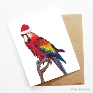 Weihnachtskarte - Papagei, süße Weihnachtskarte, Tier-Weihnachtskarte, Urlaubskarte, Weihnachtskarte, saisonale Karte, Weihnachtskartenset, Papageienkarte