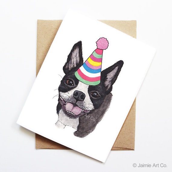 Birthday Card Boston Terrier Dog Birthday Card Cute | Etsy