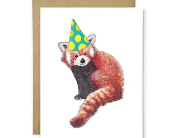 Red Panda Birthday Card, Woodland Animal Greeting, Kids Birthday, Cute Forest Animal