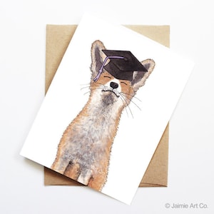 Abschlusskarte - Fuchs, Visitenkarte, College-Abschluss, Abitur, Graduierung, Glückwunschkarte, süße Tierkarte, Fuchs-Karte