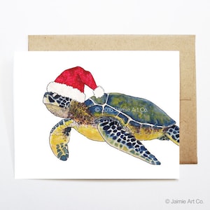 Tarjeta de Navidad - Tortuga, Tarjeta de Navidad linda, Tarjeta de Navidad de animales, Tarjeta de vacaciones, Tarjeta de Navidad, Tarjeta de temporada, Conjunto de tarjetas de Navidad, Tarjeta de tortuga