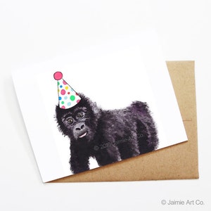 Cartão de aniversário - Gorila, aniversário de animal, cartão de animal, cartão de felicitações fofo, cartão de aniversário infantil, cartão de aniversário de bebê, cartão de gorila em branco