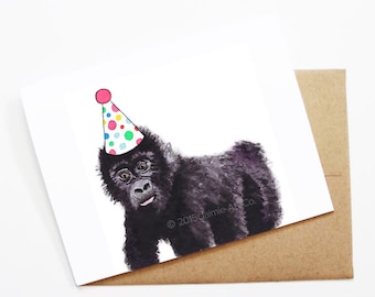 Birthday Card - Gorilla, Animal Birthday, Animal Card, Cute Greeting Card, Kids Birthday Card, Baby Birthday Card, Blank Gorilla Card