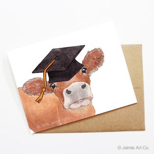 Carte de remise de diplôme - vache, carte de diplômé, remise des diplômes universitaires, diplômé du secondaire, diplômé de félicitations, carte de félicitations, carte d'animal mignon, carte de vache