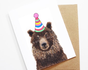 Birthday Card - Bear, Animal Birthday, Animal Card, Cute Greeting Card, Kids Birthday Card, Baby Birthday Card, Blank Bear Card