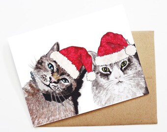 Cartão de Natal - Gatos, Cartão de Natal fofo, Cartão de Natal de animais, Cartão de férias, Cartão de Natal, Cartão sazonal, Conjunto de cartões de Natal, Cartão de gato