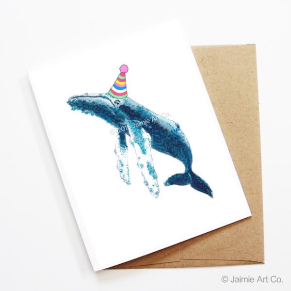 Birthday Card - Whale, Animal Birthday, Animal Card, Cute Greeting Card, Kids Birthday Card, Baby Birthday Card, Blank Whale Card