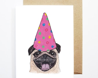 Birthday Card - Pug, Dog Birthday Card, Cute Birthday Card, Dog Card, Bday Card, Kids Birthday Card, Friend Birthday Card