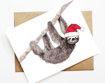 Christmas Card - Sloth, Cute Christmas Card, Animal Christmas Card, Holiday Card, Xmas Card, Seasonal Card, Christmas Card Set, Sloth Card