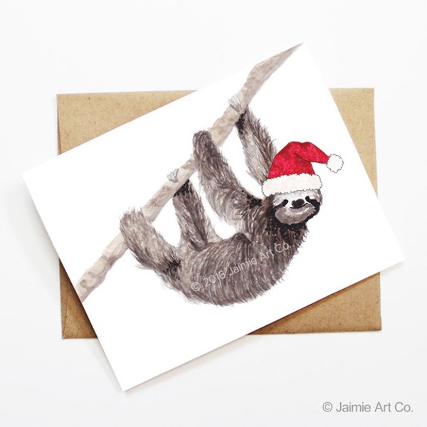 Christmas Card - Sloth, Cute Christmas Card, Animal Christmas Card, Holiday Card, Xmas Card, Seasonal Card, Christmas Card Set, Sloth Card