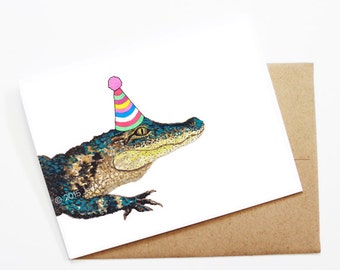 Birthday Card - Crocodile, Animal Birthday, Animal Card, Cute Greeting Card, Kids Birthday Card, Baby Birthday Card, Blank Crocodile Card