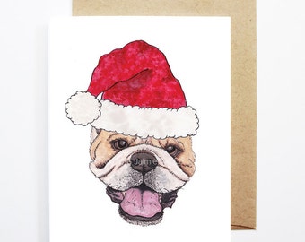 Christmas Card - Bull Dog, Dog Christmas Card, Cute Christmas Card, Holiday Card, Xmas Card, Seasonal Card, Christmas Card Set